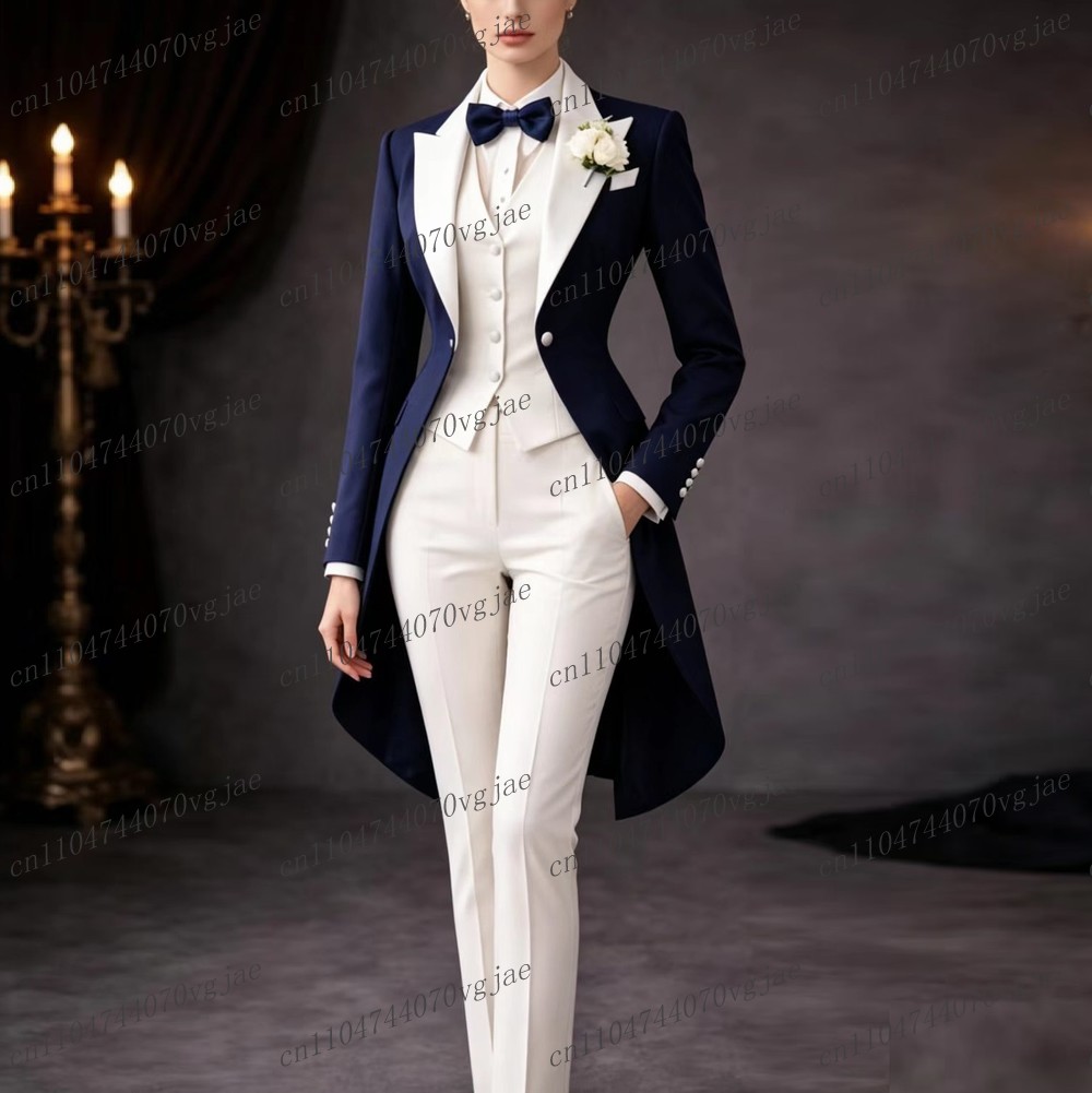Women'S Formal Wear For Girls - Navy Blue And White Long Women