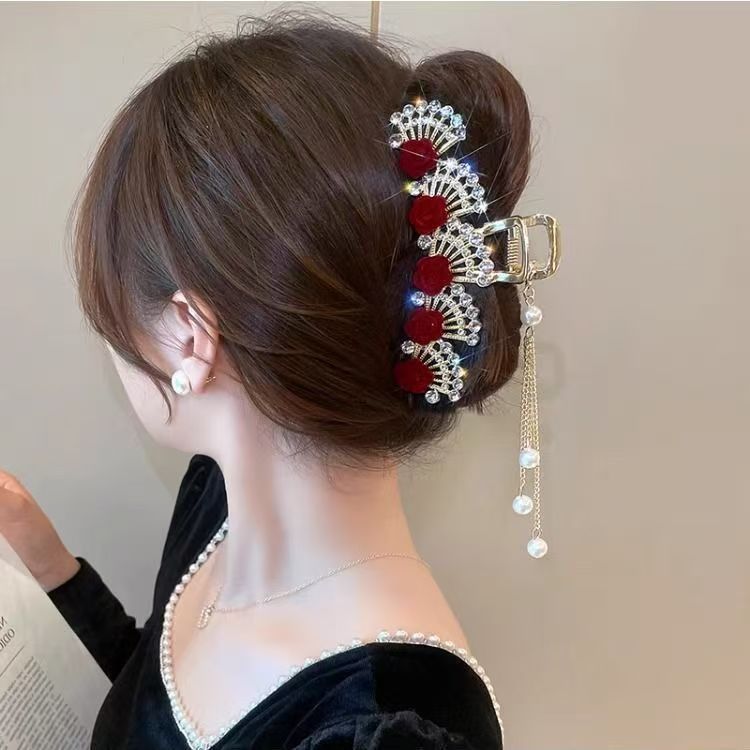 Women'S Formal Wear Accessories - Vintage Red Floral Rhinestone Hair Clip
