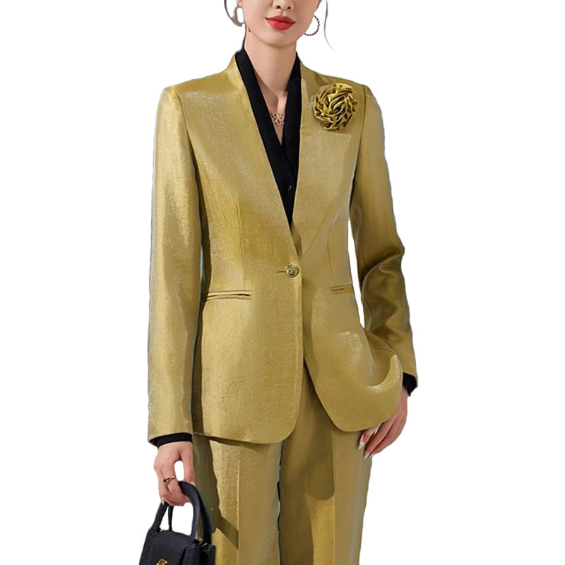Women Formal Wear Office - Women Blazer Pants Sets Gold Appliques