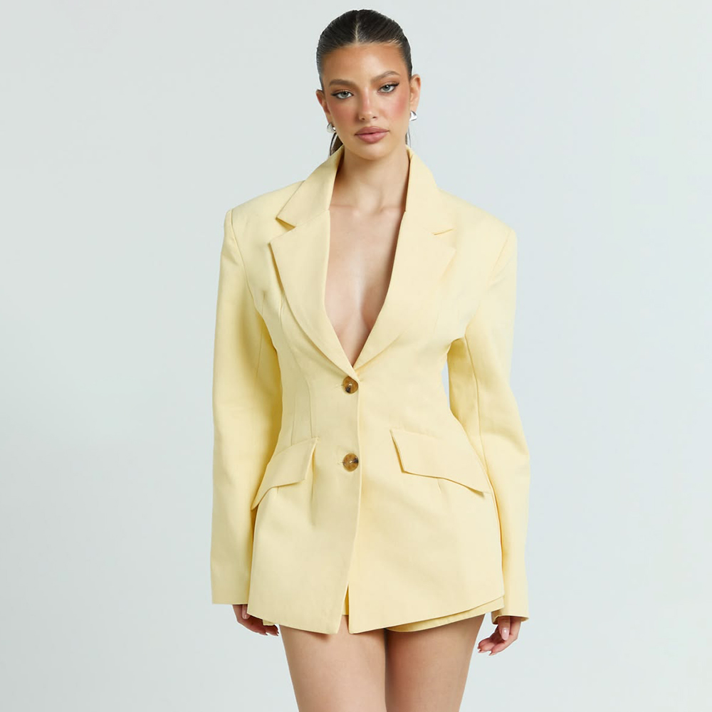 Light Yellow Women's 2Pic Suit - Women'S Formal Wear Pants Suit ulasan dan harga