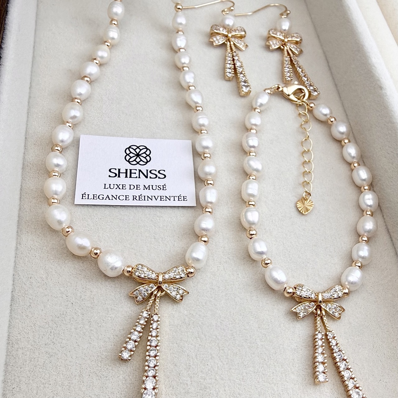 Natural Rice-Shaped Pearl Bowk - Pearl Necklace Set ulasan dan harga