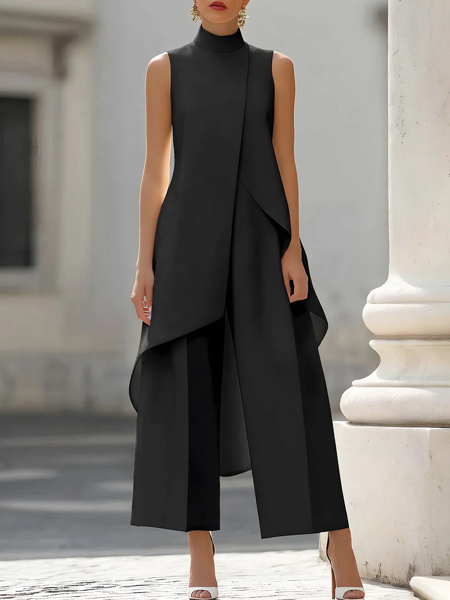 Sleeveless High Neck Asymmetri - Women Formal Wear Office ulasan dan harga