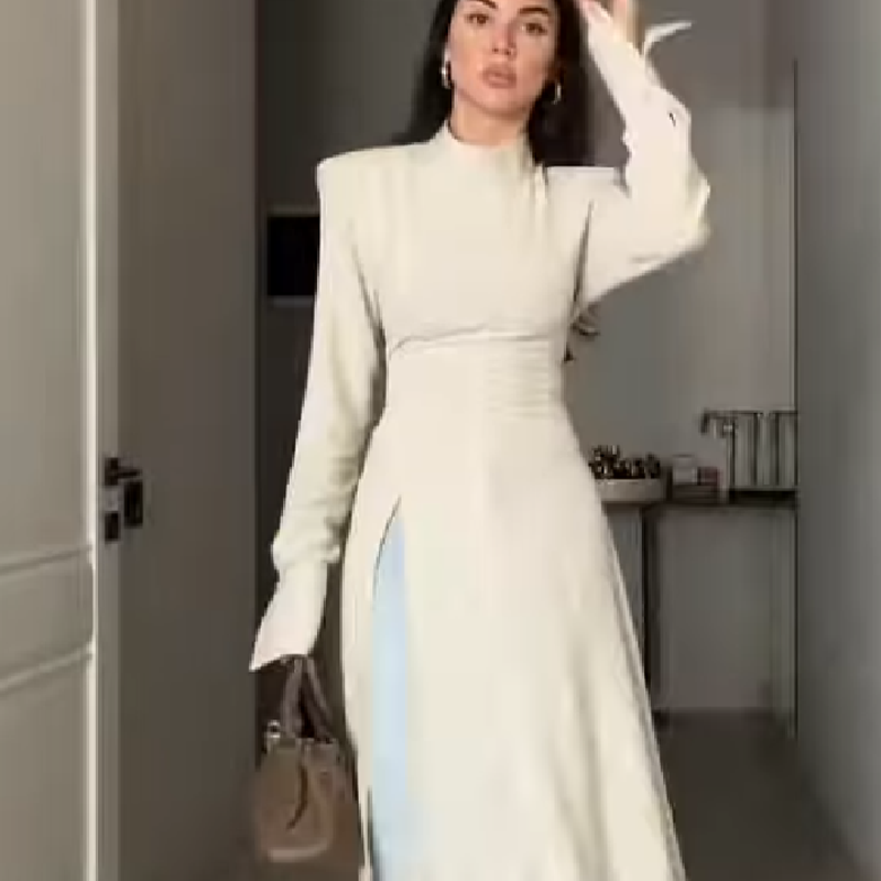 Women's Elegant High Neck Long - Women Formal Wear Office ulasan dan harga
