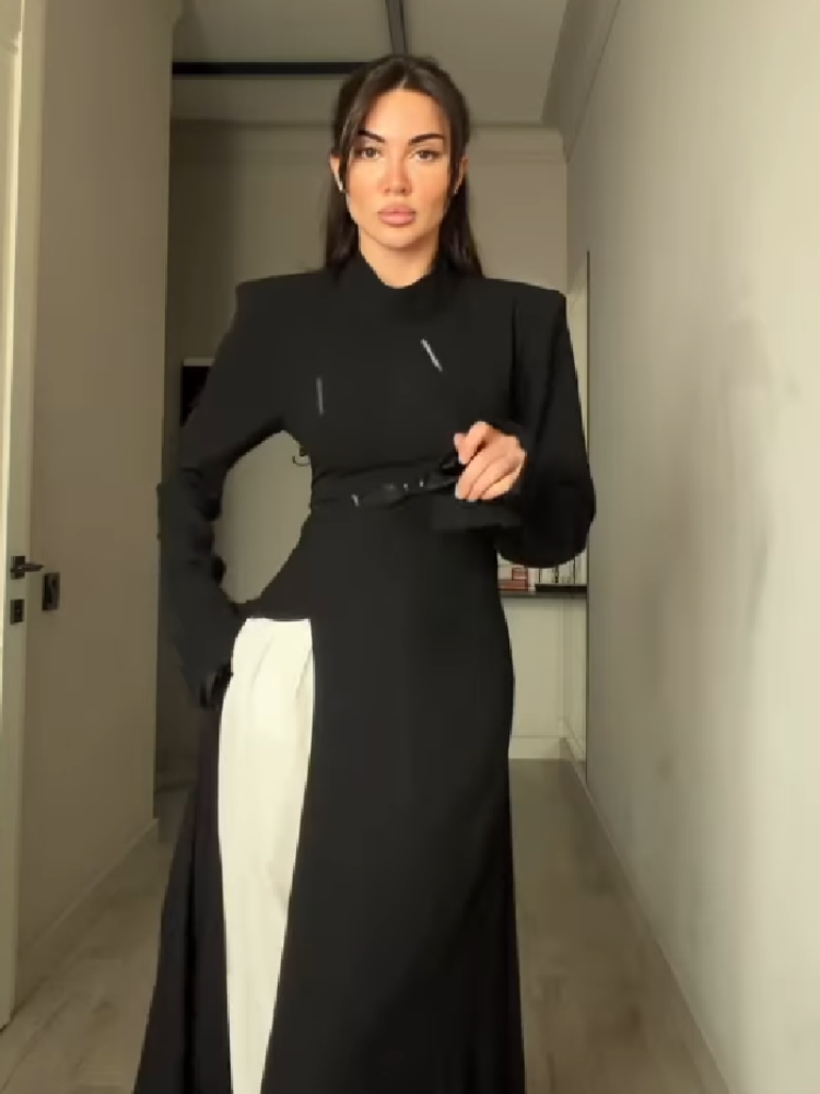 Women's Elegant High Neck Long - Women Formal Wear Office ulasan dan harga