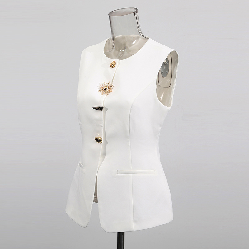 White O-neck Vest Golden Speci - Women Formal Wear Vest ulasan dan harga