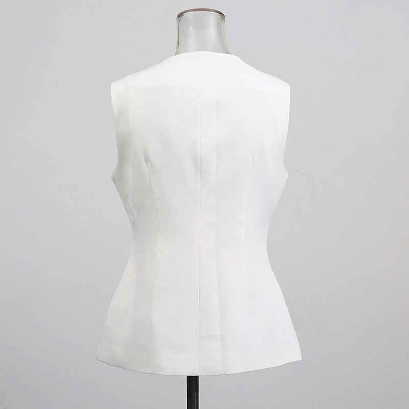 White O-neck Vest Golden Speci - Women Formal Wear Vest ulasan dan harga