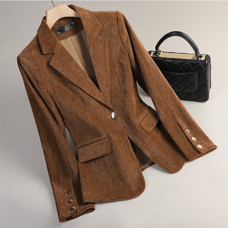 Yellow Gold Velvet Blazer Wome - Women Formal Wear Office ulasan dan harga