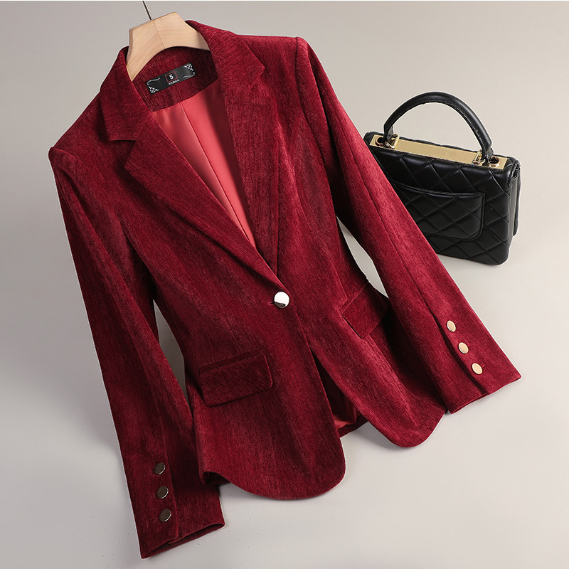 Yellow Gold Velvet Blazer Wome - Women Formal Wear Office ulasan dan harga