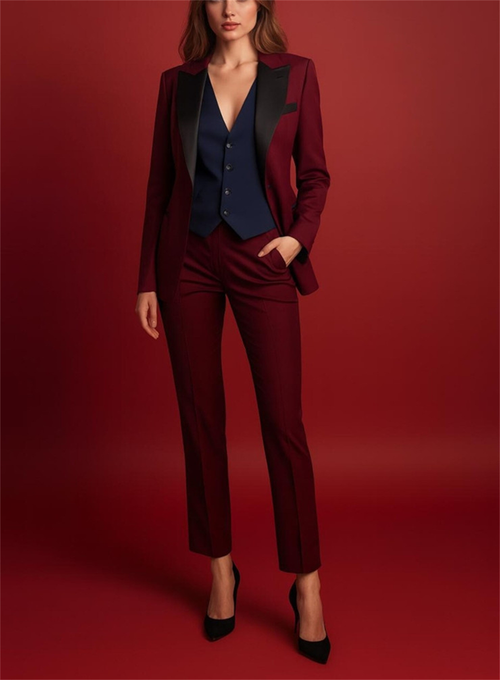Elegant Burgundy Women's Suits - Women Formal Wear Vest ulasan dan harga