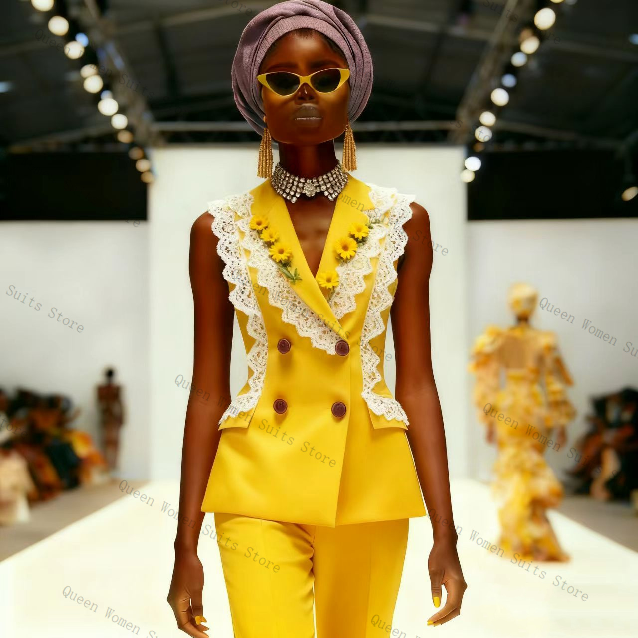 Yellow White Lace Women Suit P - Women Formal Wear Vest ulasan dan harga