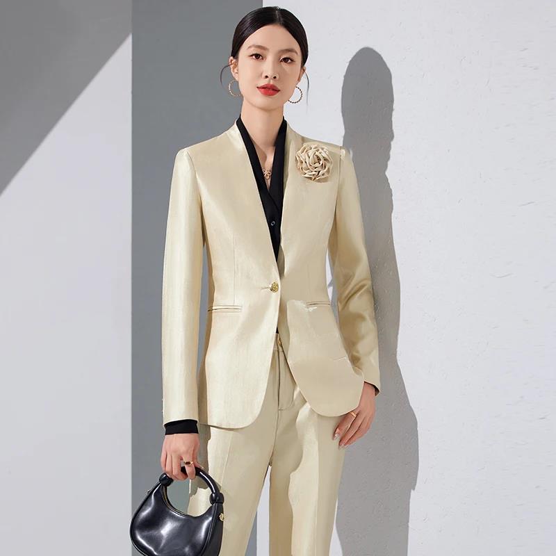 Women Blazer Pants Sets Gold A - Women Formal Wear Office ulasan dan harga
