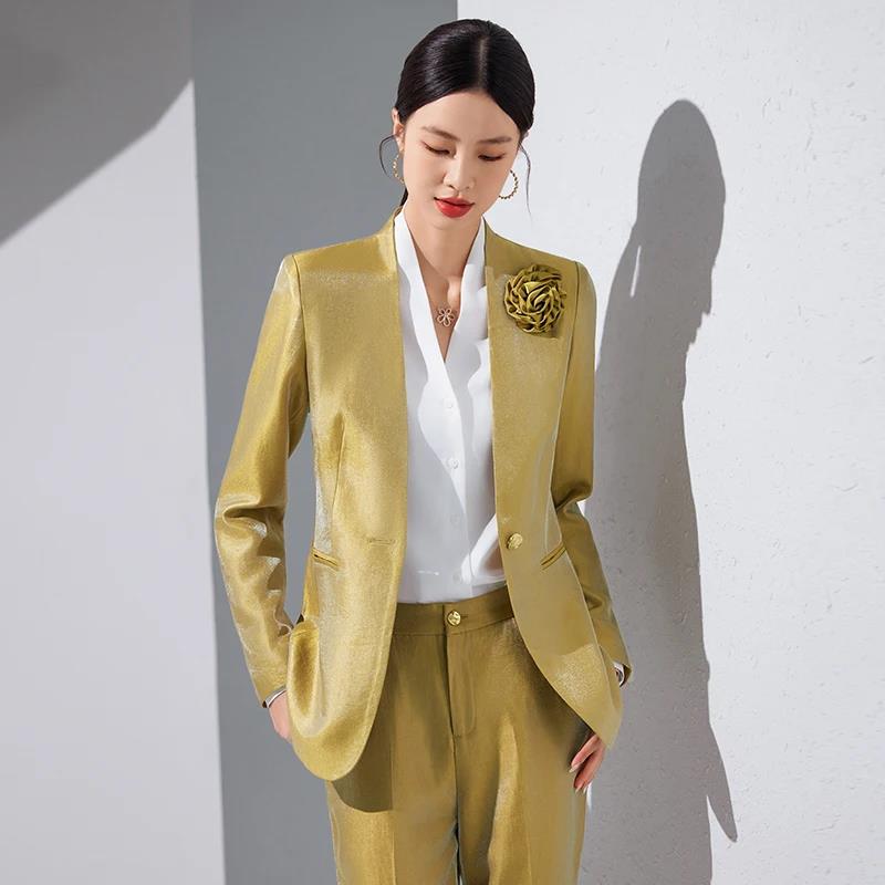 Women Blazer Pants Sets Gold A - Women Formal Wear Office ulasan dan harga