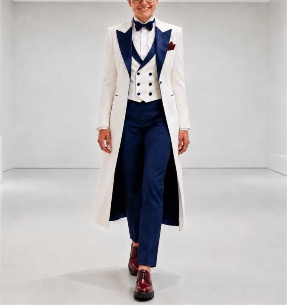 Navy Blue White Women's Jacket - Women Formal Wear Blazers ulasan dan harga