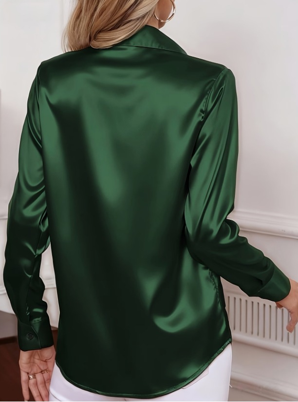Women Satin Lapel Collar Blous - Women Formal Wear Office ulasan dan harga