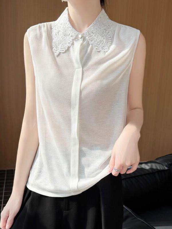 Lace Trim No Sleeve Knitted Sh - Women Formal Wear Vest ulasan dan harga