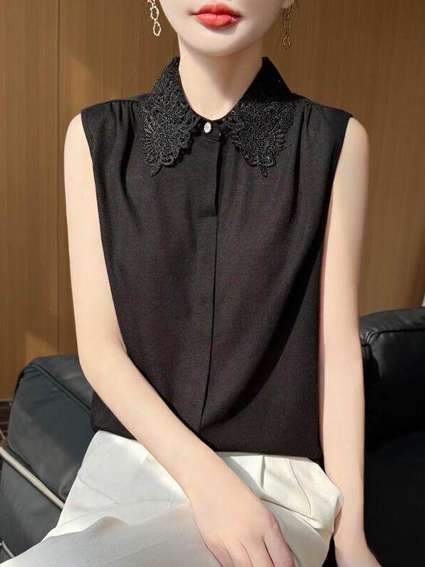 Lace Trim No Sleeve Knitted Sh - Women Formal Wear Vest ulasan dan harga