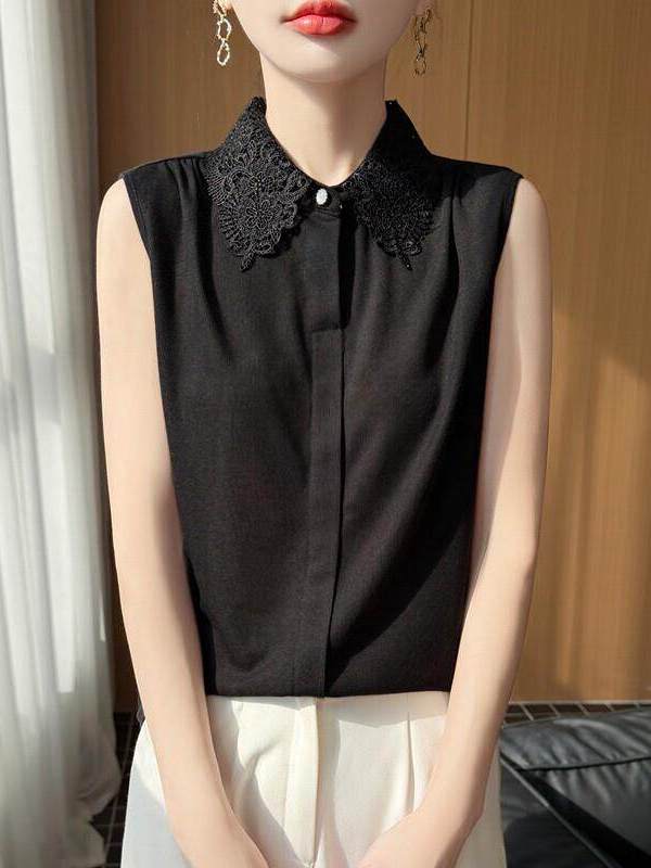 Lace Trim No Sleeve Knitted Sh - Women Formal Wear Vest ulasan dan harga