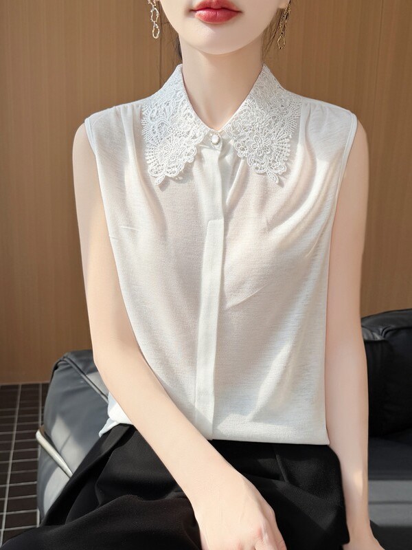 Lace Trim No Sleeve Knitted Sh - Women Formal Wear Vest ulasan dan harga